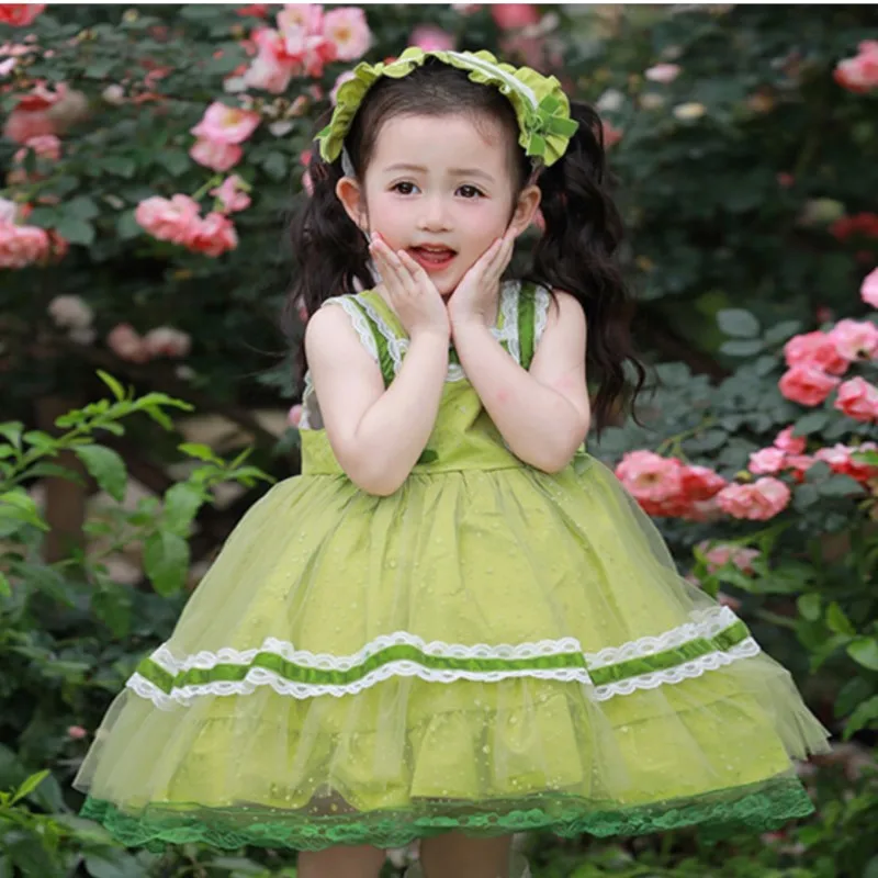 Spring and summer girls' green lace chiffon tank dress Lolita dress Spanish princess birthday dress