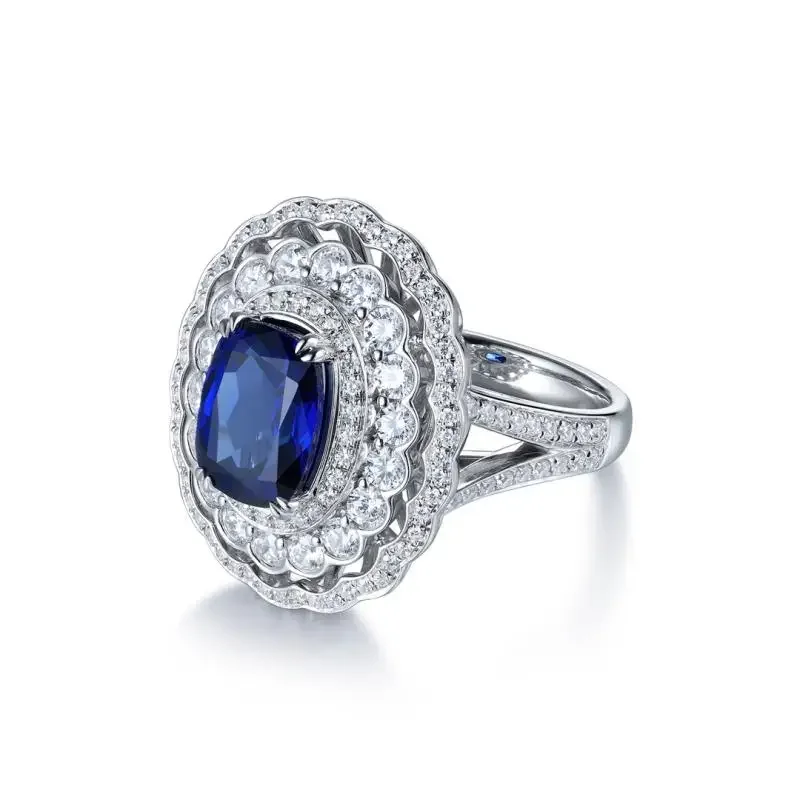 RUIF 2024 Hot Sale Royal Blue Lab Sapphire S925 Silver Rings Oval Shape 4.005ct Gemstone Weddingring for Women