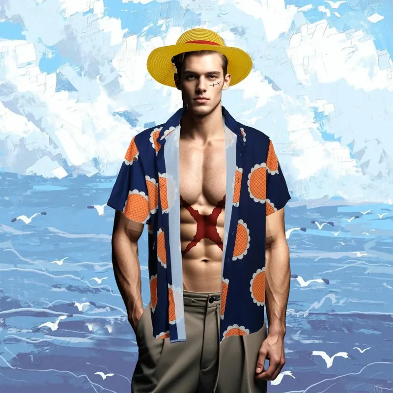 

Мужской аниме-костюм, рубашка на пуговицах с принтом подсолнечника, Хэллоуин для взрослых, косплей, соломенная шляпа Луффи, вариант костюма SS; 5'B,8.V;