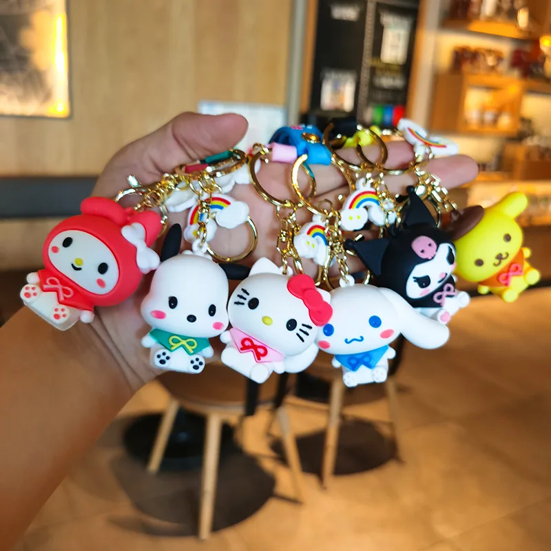 Anime Kawaii Keychain Kuromi Melody Cinnamoroll Pom Pom Purin Accessories Cartoon Pendant PVC Keychain