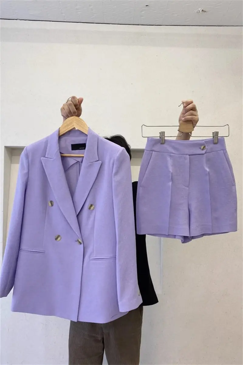 Blazer e pantaloncini di lino Set donna 2023 estate coreano sciolto Casual sottile cotone lino vestito cappotto due pezzi abiti Z2183