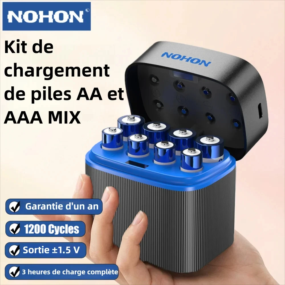 NOHON AA/AAA piles rechargeables 1.5V Kit de mélange pour jouet Console de jeu souris télécommande sonnette tensiomètre