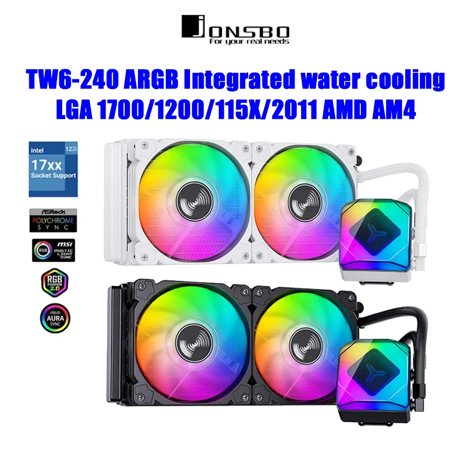 

JONSBO TW6-240 Liquid Water Cooling CPU Cooler Integrated Radiator PC Computer Case 120mm Fan LGA 2011/115x/1200/1700/AM4 AMD