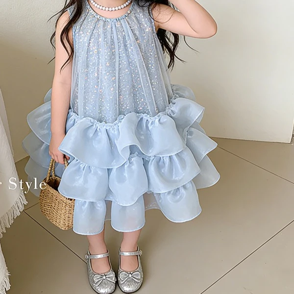 2026 Summer Fashion Toddler Girls  Dress Flower Hem Cake Princess Dress Sweet Cute Party Outfit for Children Baby Girls