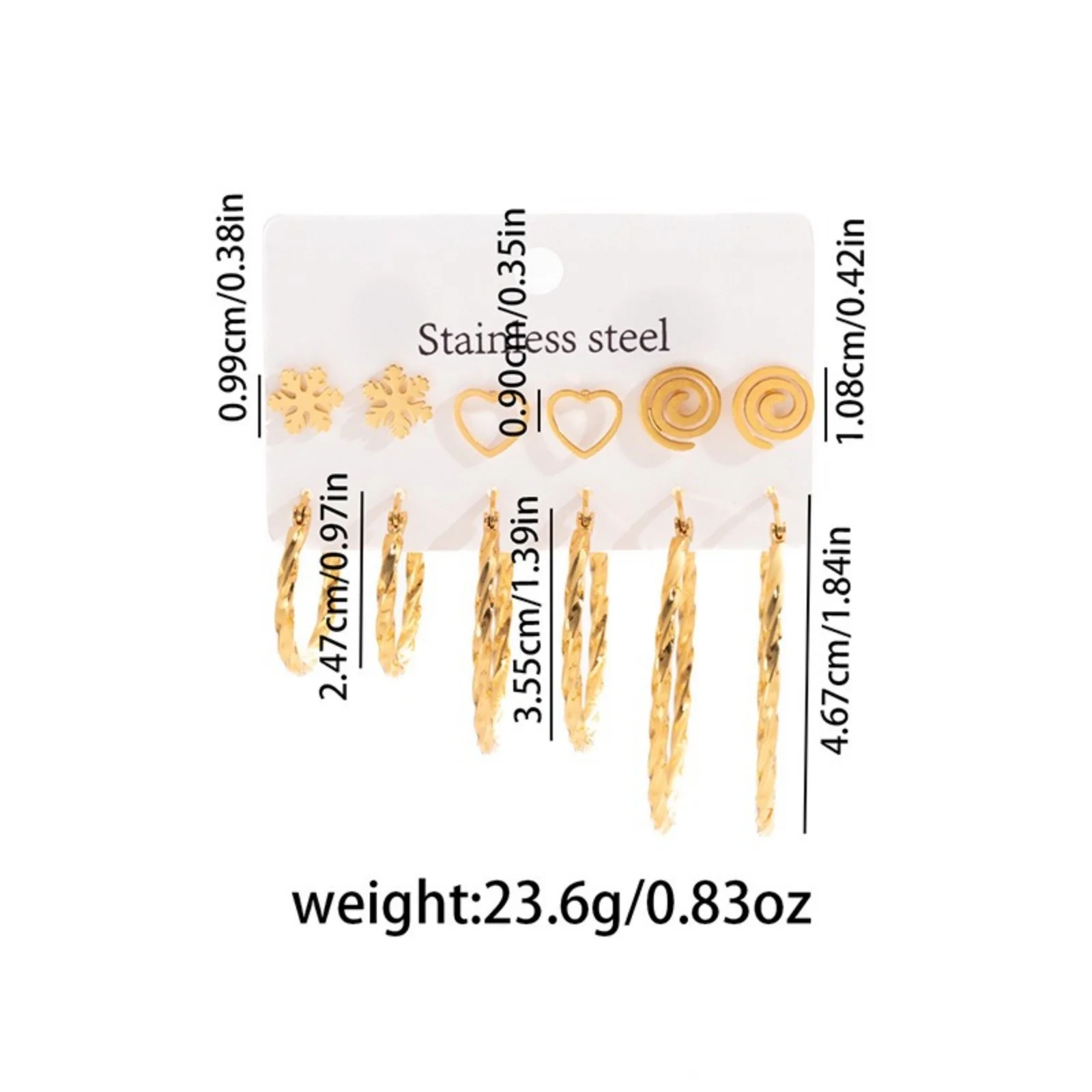 12pcs/Set Simple Stainless Steel Ear Post Stud Earrings Set 18K Gold Plated Round Heart Flower Statement Earring Women Jewelry