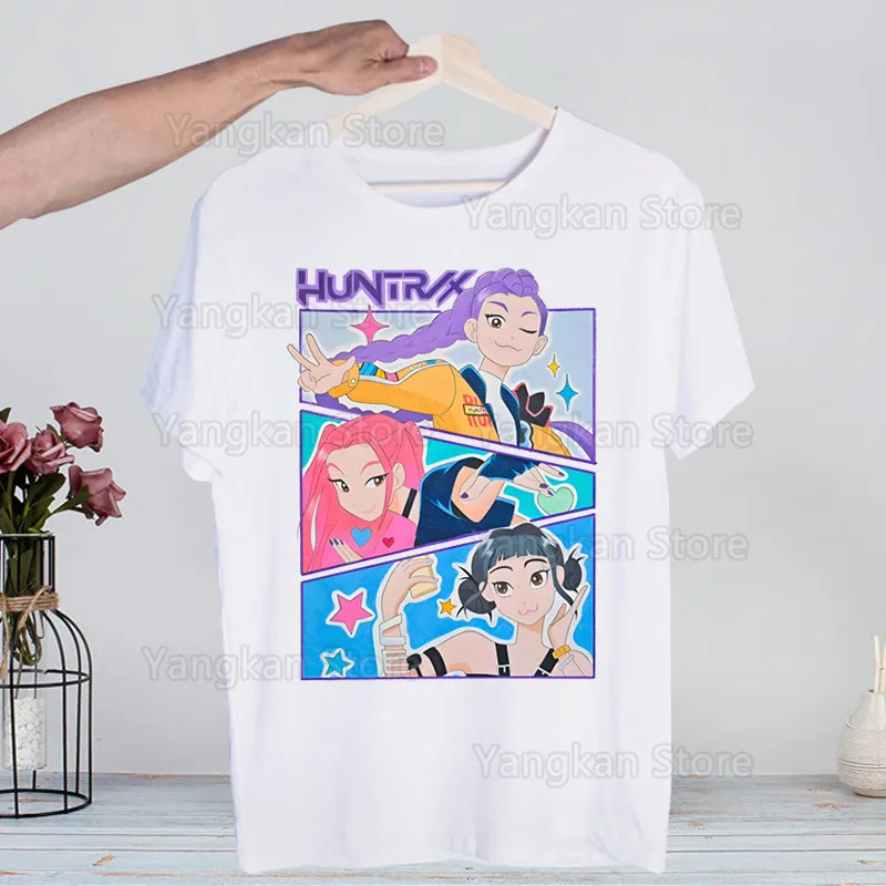 

KPop Demon Hunters Cartoon tshirt Printed Unisex Short Sleeve T shirt Cool Cartoon Casual T-shirt Male Streetwear Tops