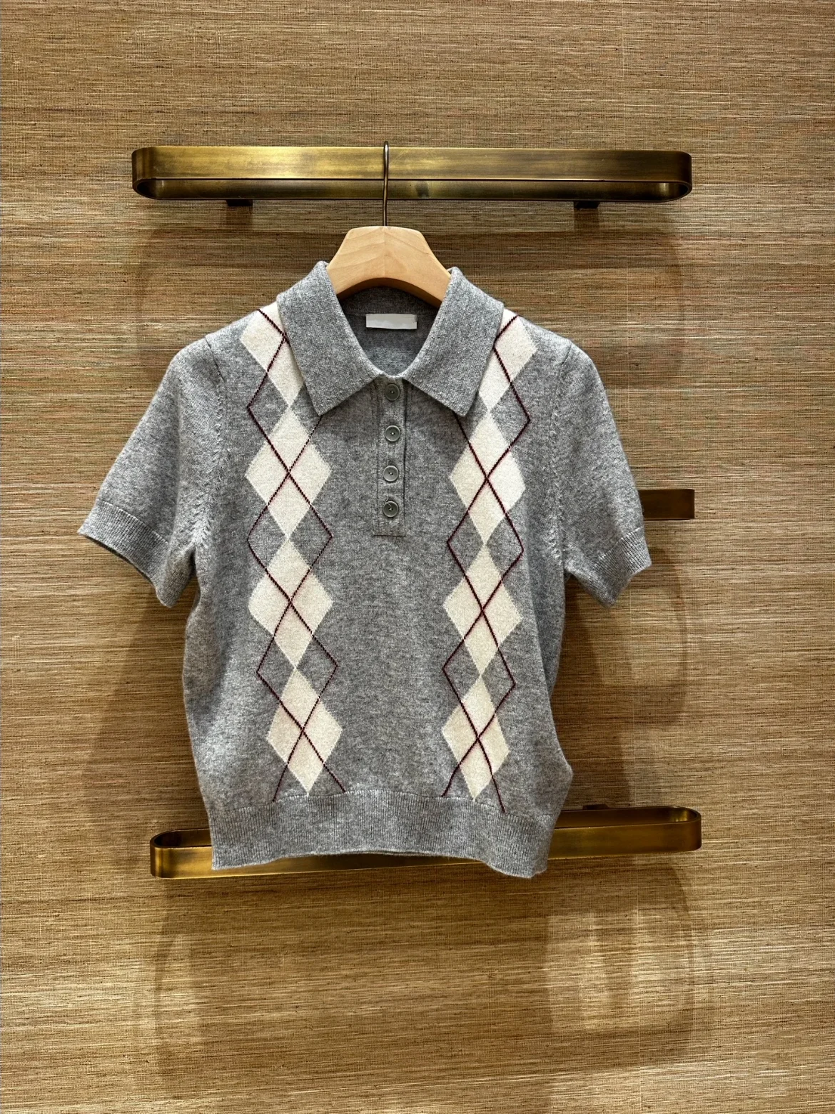 

Женский модный вязаный свитер Heidd с коротким рукавом, воротником и ромбовидным узором, коллекция Весна 2026