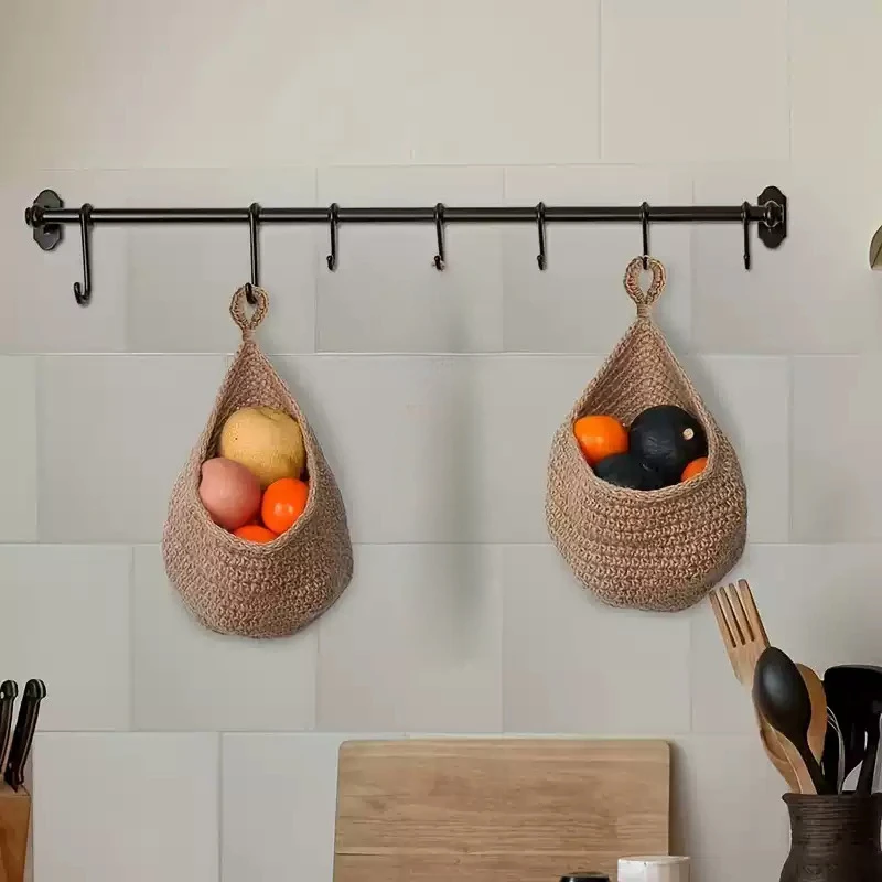 Handwoven Hanging Wall Vegetable Fruit Basket Organizer Container Decor for Kitchen Garden Mount Wall Plant Flower Onion Storage