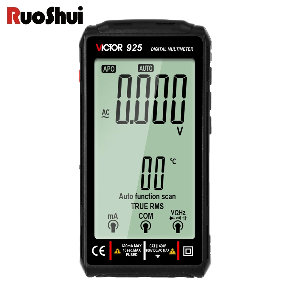 

Ruoshui 925 Digital Multimeter Full Screen 10000 Counts LCD Display NCV Diode 500mAh Lithlum Battery Frequence New Smart Tester