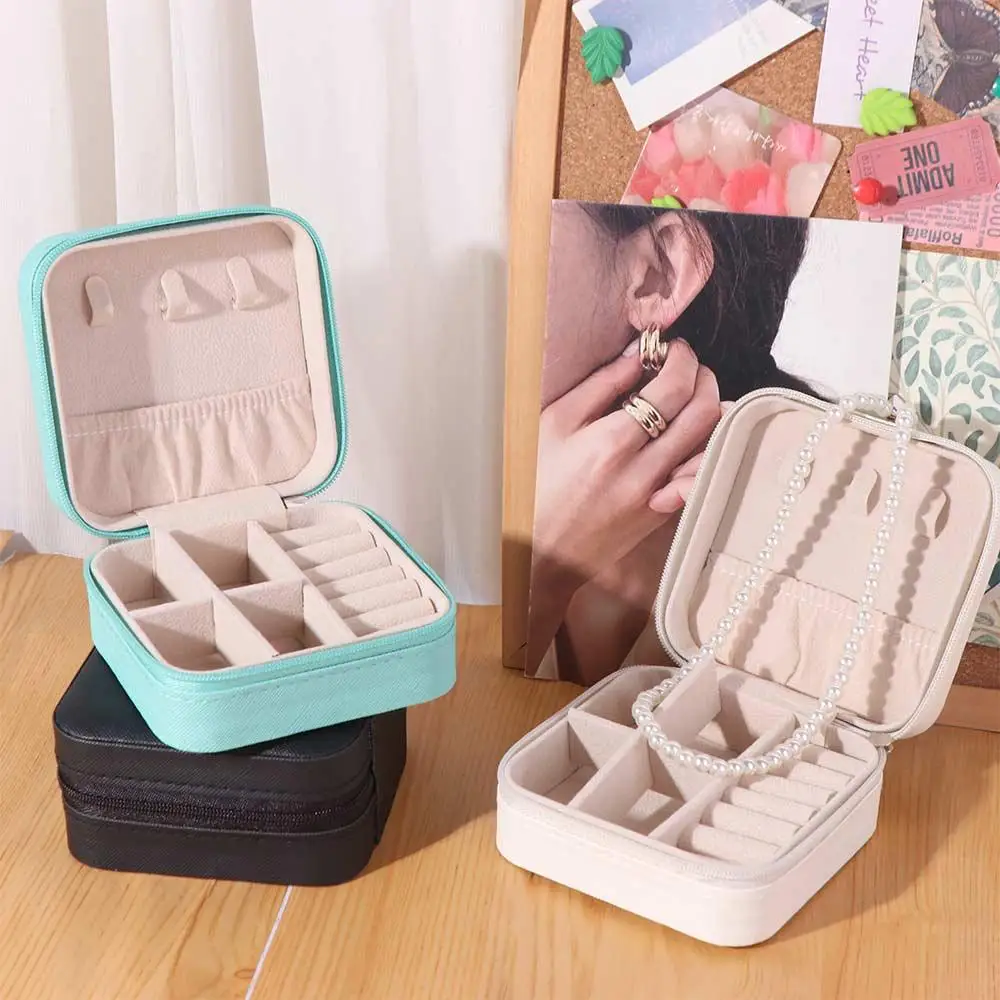 

Necklace Ring Velvet Jewelry Box Display Packaging Box Zipper Jewelry Storage Case Portable Square Earrings Organizer Holder