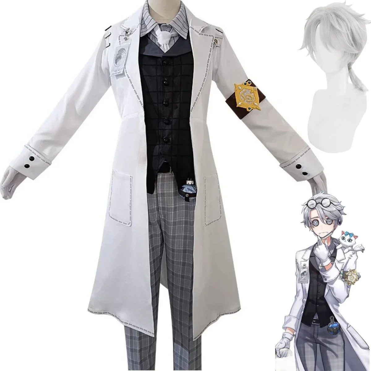 

Anime Game Identity Ⅴ Aesop Carl Cosplay Costume Embalmer Fifth Anniversary Limit Wig Uniform Man Woman Halloween Party Suit