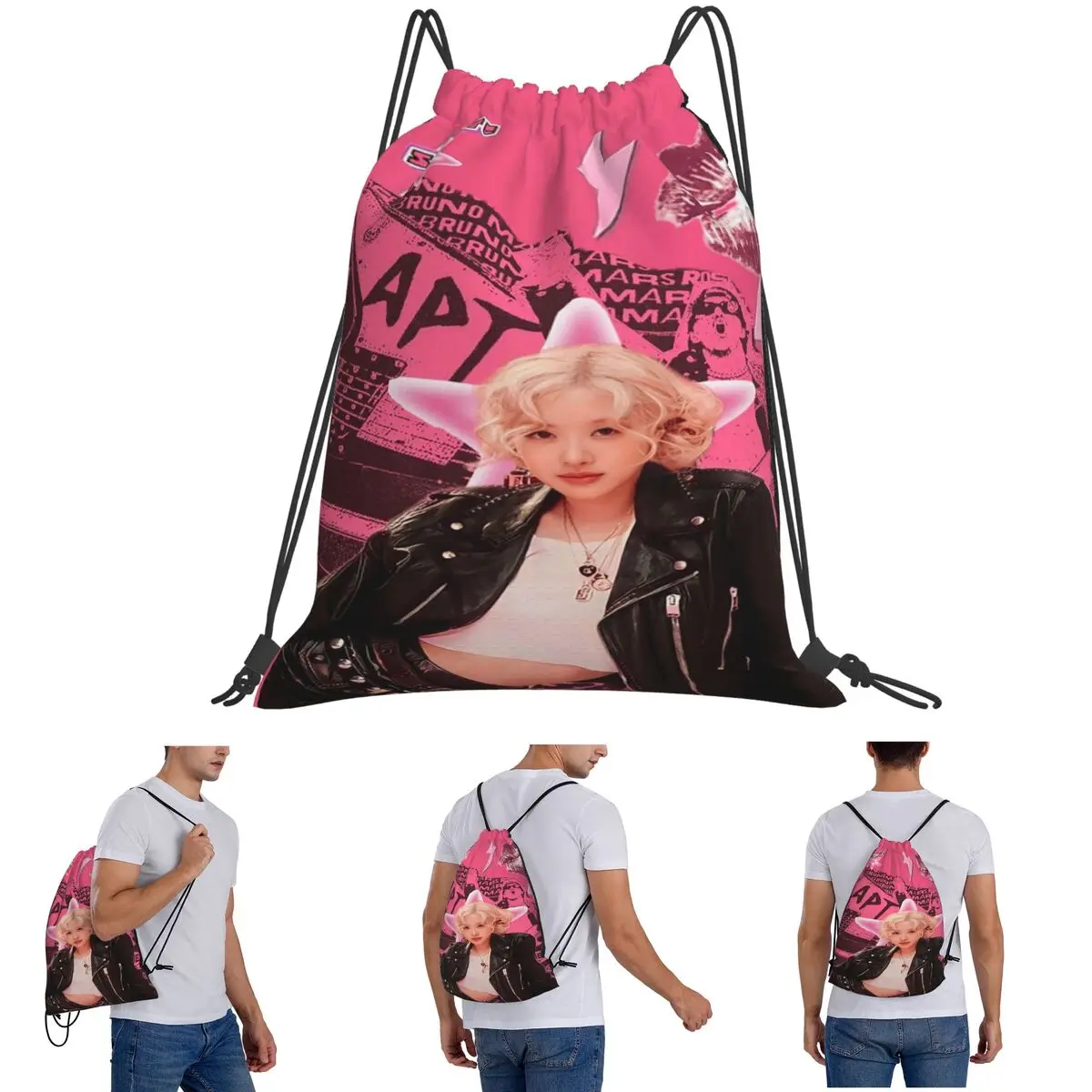 APT ROSE Bruno Mars Backpacks Portable Drawstring Bundle Pocket Sundries Bag Book Bags for Travel School