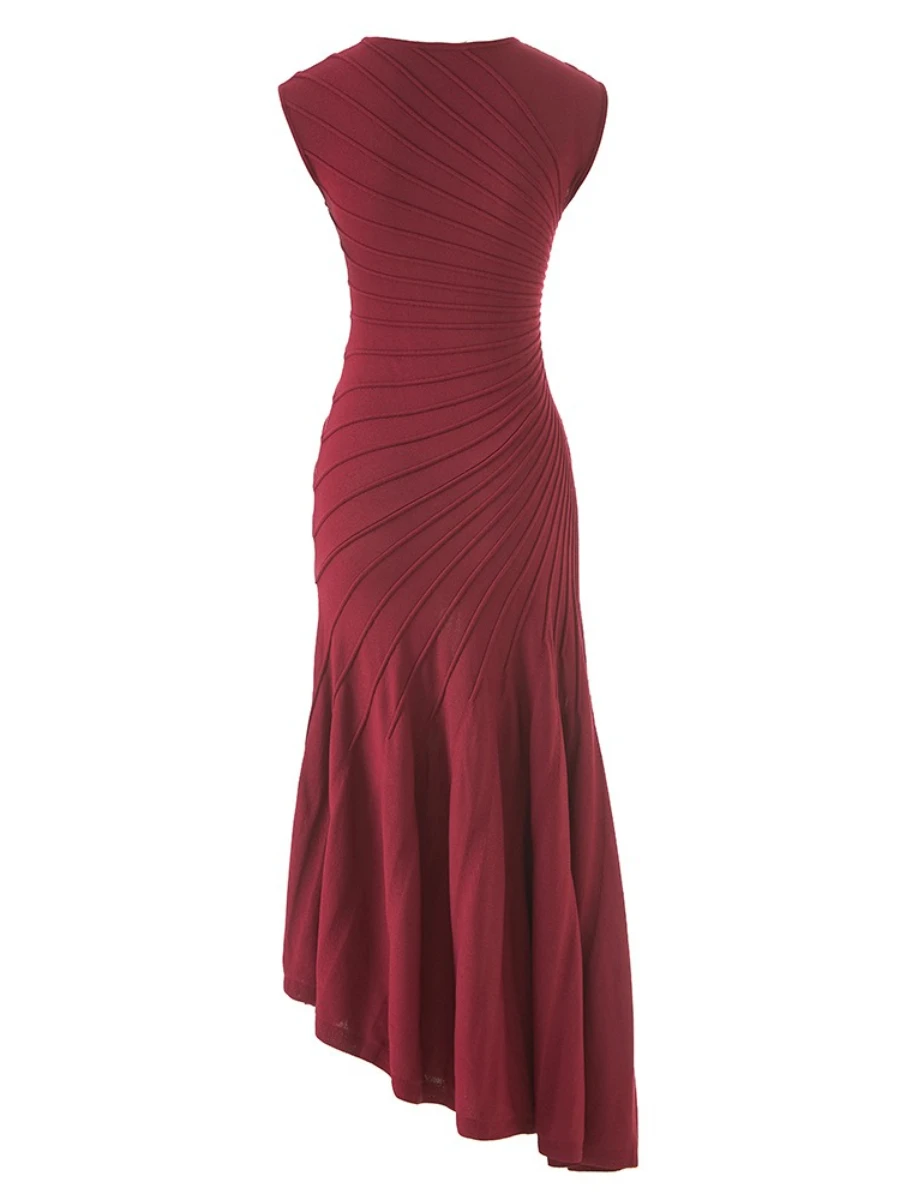 CHICEVER-vestido liso con pliegues empalmados para mujer, cuello redondo, sin mangas, adelgazante, elegante, intelectual, estilo de moda de verano