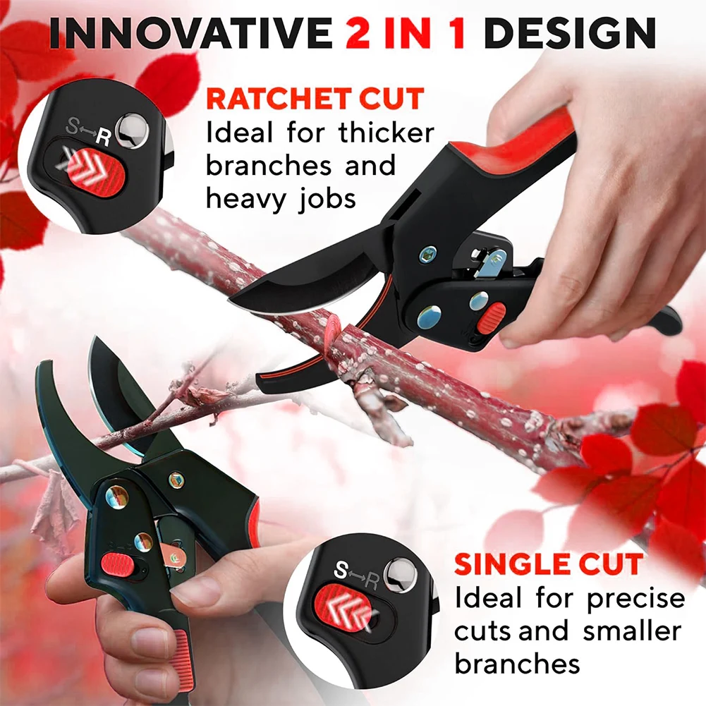 Ratchet Pruning Shears for Gardening Heavy Duty - Increases Cutting Power 3x - Perfect Ratchet Pruners for Weak Hands & Arthriti