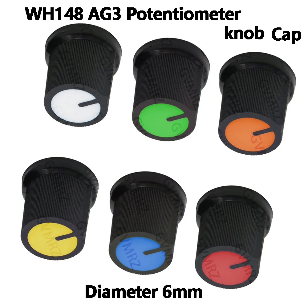 20PCS WH148 White Red Green AG3 Potentiometer knob Cap AG3 Plastic knob for Diameter 6mm  Yellow Orange Blue
