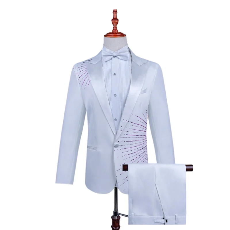 

2026 Multi-Color Hot Diamond Suits for Men,Host/Emcee/Choir Mens Blazer+Pants 2-Piece Set,Stage Performance Dress Set,Asian Size