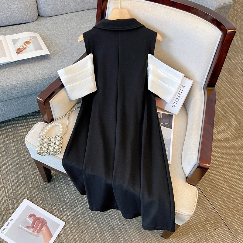 Plus-size women's Summer off-the-shoulder design dress Party Dress Elegant design sense black long dress casual commute