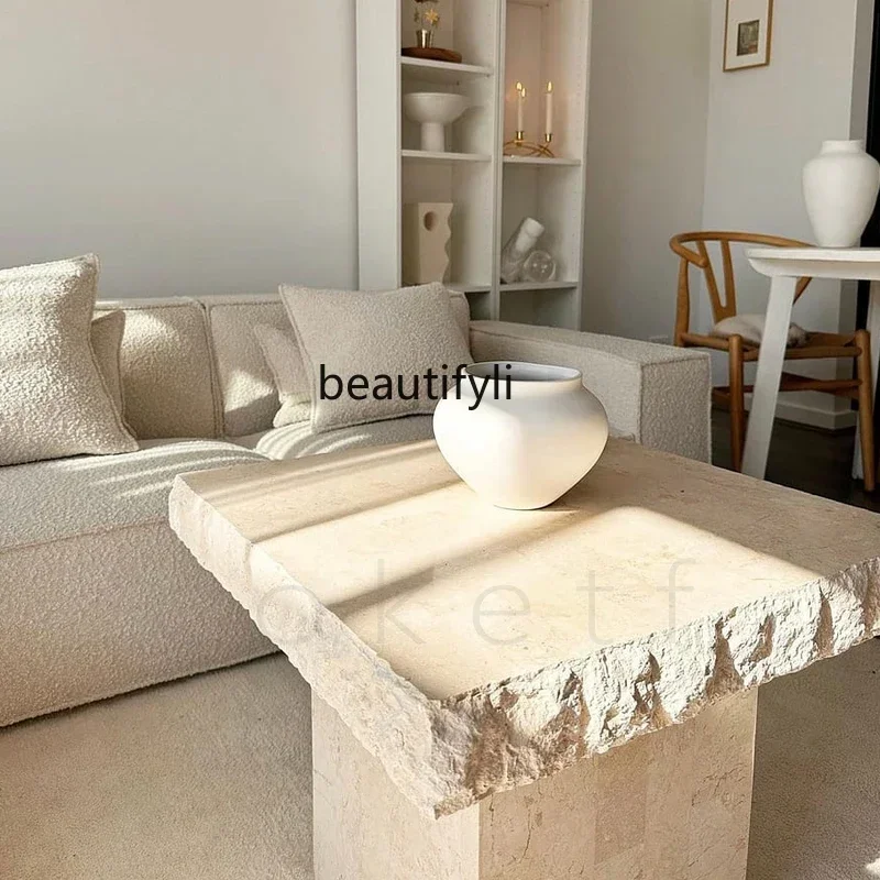 

Creative natural square cave stone edge table Designer living room sofa side table Small coffee table a16