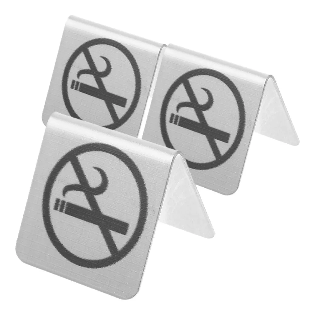 3Pcs Stainless Steel Double-Sided No Smoking Table Sign Sleek Modern Design for Restaurant Hotel Office Home Indoor Use