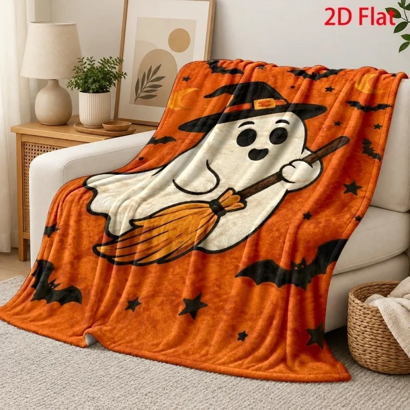 Gothic Haunted House Pumpkin Bat Dead Tree Print Throw Blanket, Mysterious Halloween Home Throw for Sofa Bed