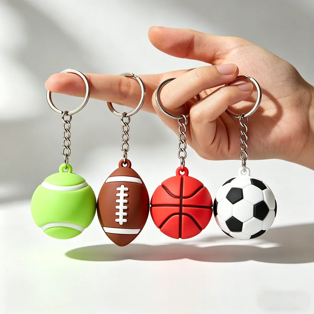 Modischer Kreativer Schlüsselanhänger Mini PVC Souvenir-Anhänger Schlüsselring Kreative Simulation Fußball Basketball Volleyball Tennis Rugby Geschenk – Detail 2