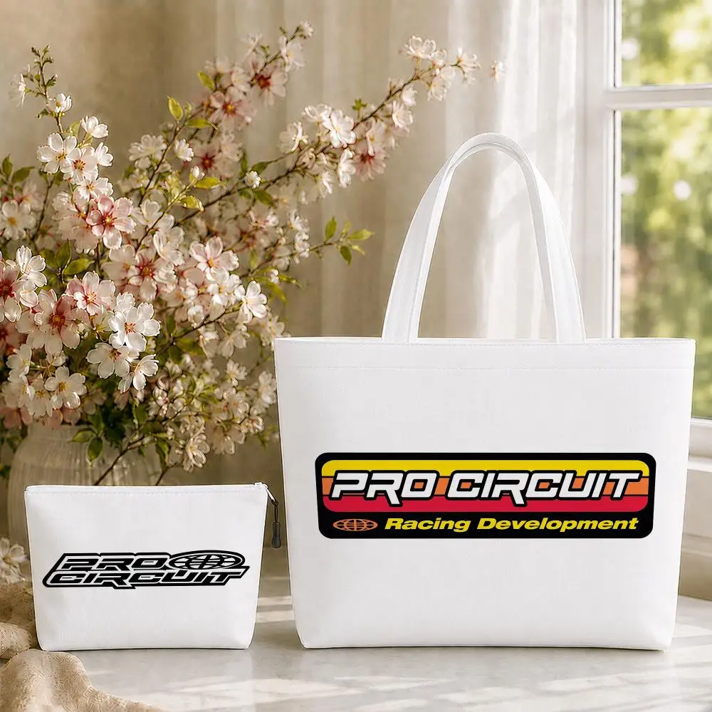 Pro-circuits logo Storage Bags 2PC Canvas Tote Bag Set with Zipper Handbags Makeup Pouch Set Travel Bag