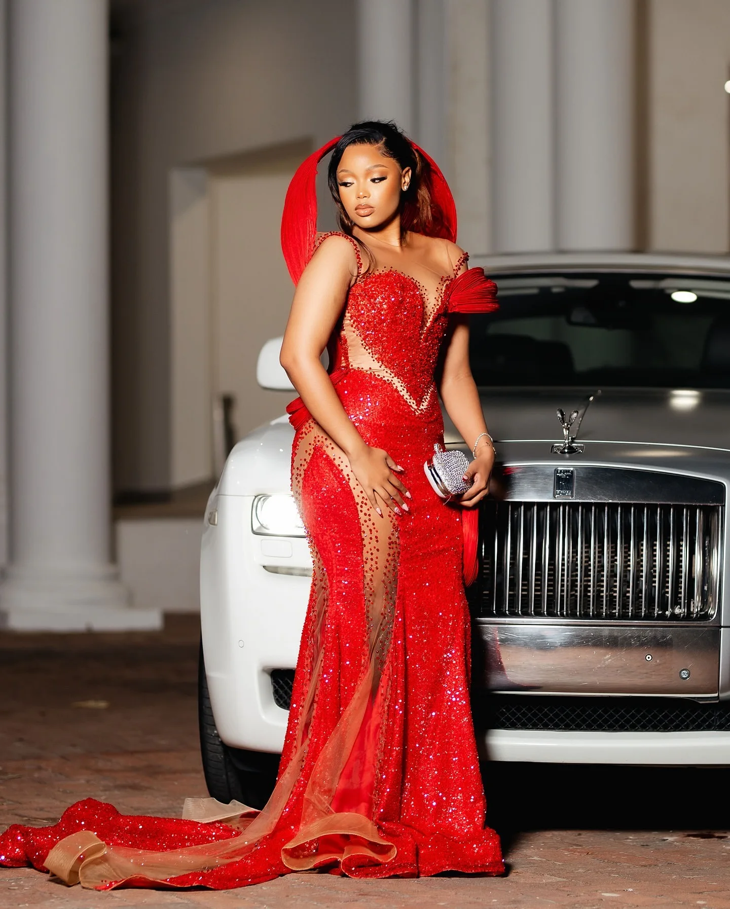 レッドマーメイド 2025 プロムドレス クリスタル スパンコール イリュージョン スタイリッシュ イブニング フォーマル パーティー 誕生日ドレス ZJ2634