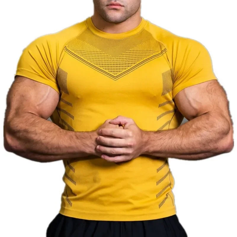 Schnelltrocknendes Fitness-Kurzarmshirt für Herren, Sommer-Lauf-Sport-Kompressionsshirt, atmungsaktiv und elastisch – Detail 6