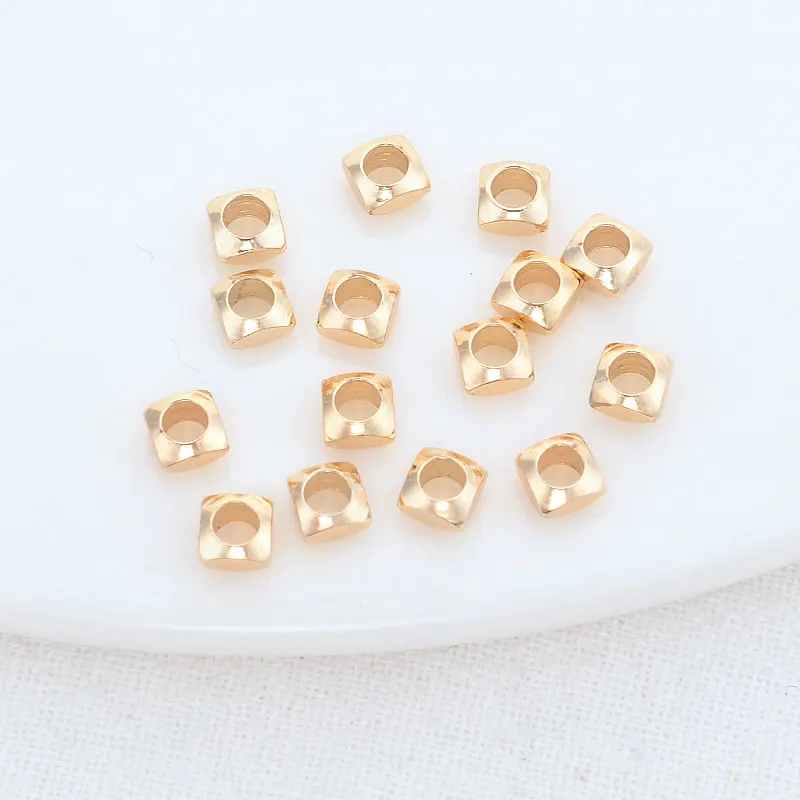 Cuentas espaciadoras cuadradas de latón, accesorios de joyería Diy de alta calidad, 4x2,6 MM, 14K, Color dorado, agujeros grandes, 20 unidades