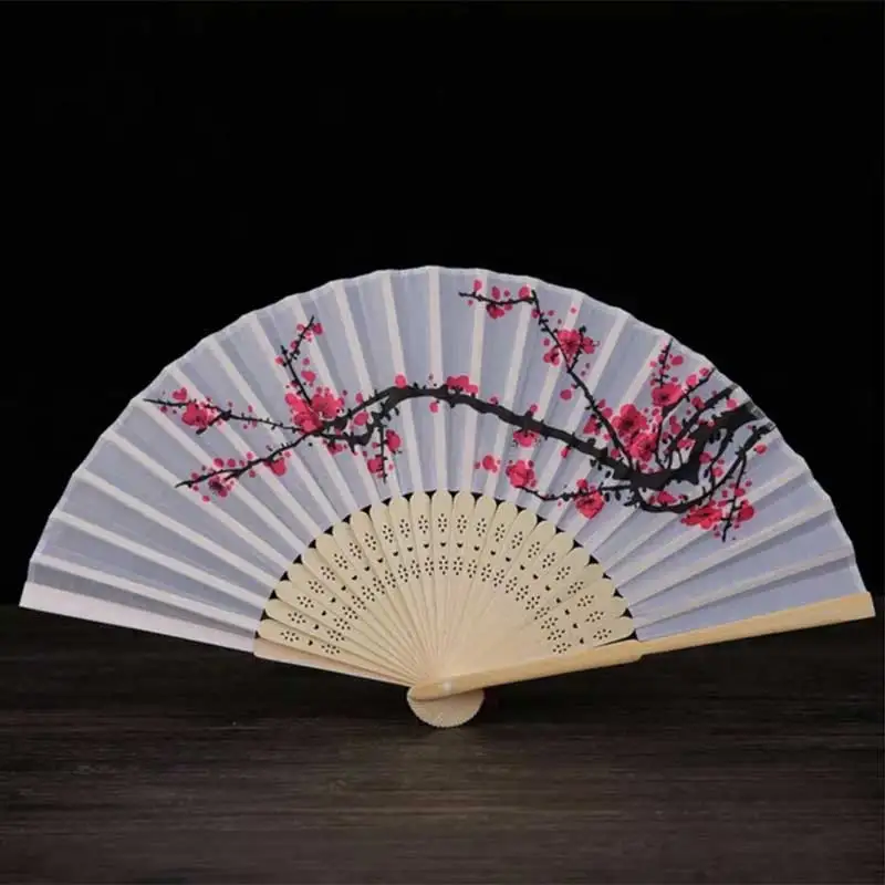 Fancy Chinese Silk Bamboo Hand Held Folding Cherry Blossom Wedding Party Fan Traditional Chinese Dance Fans