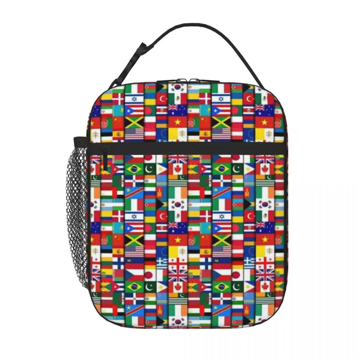 Bestselling 60 Flags Of The Countries Of The World International Gift Striped Thermal Tote Family Outing Portable Lunch Bag