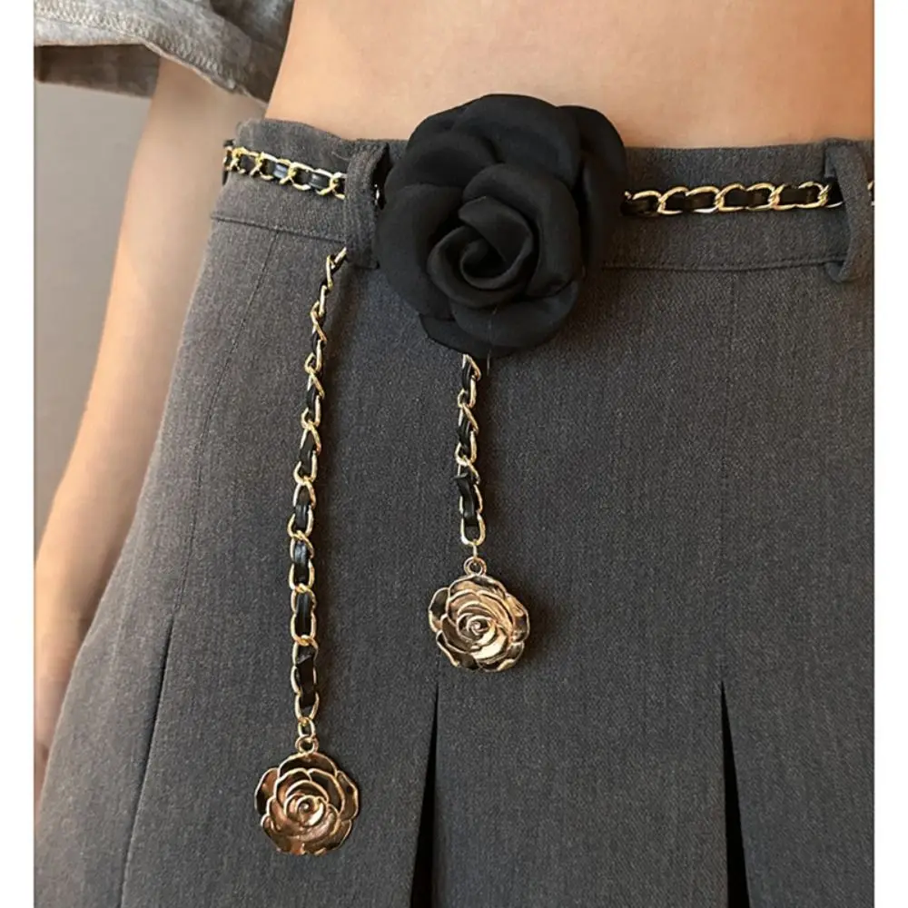 Fashion Woman Camellia Waist Chain Waist Decoration Luxury Design Metal Chain Waistband Dress Belt Chain