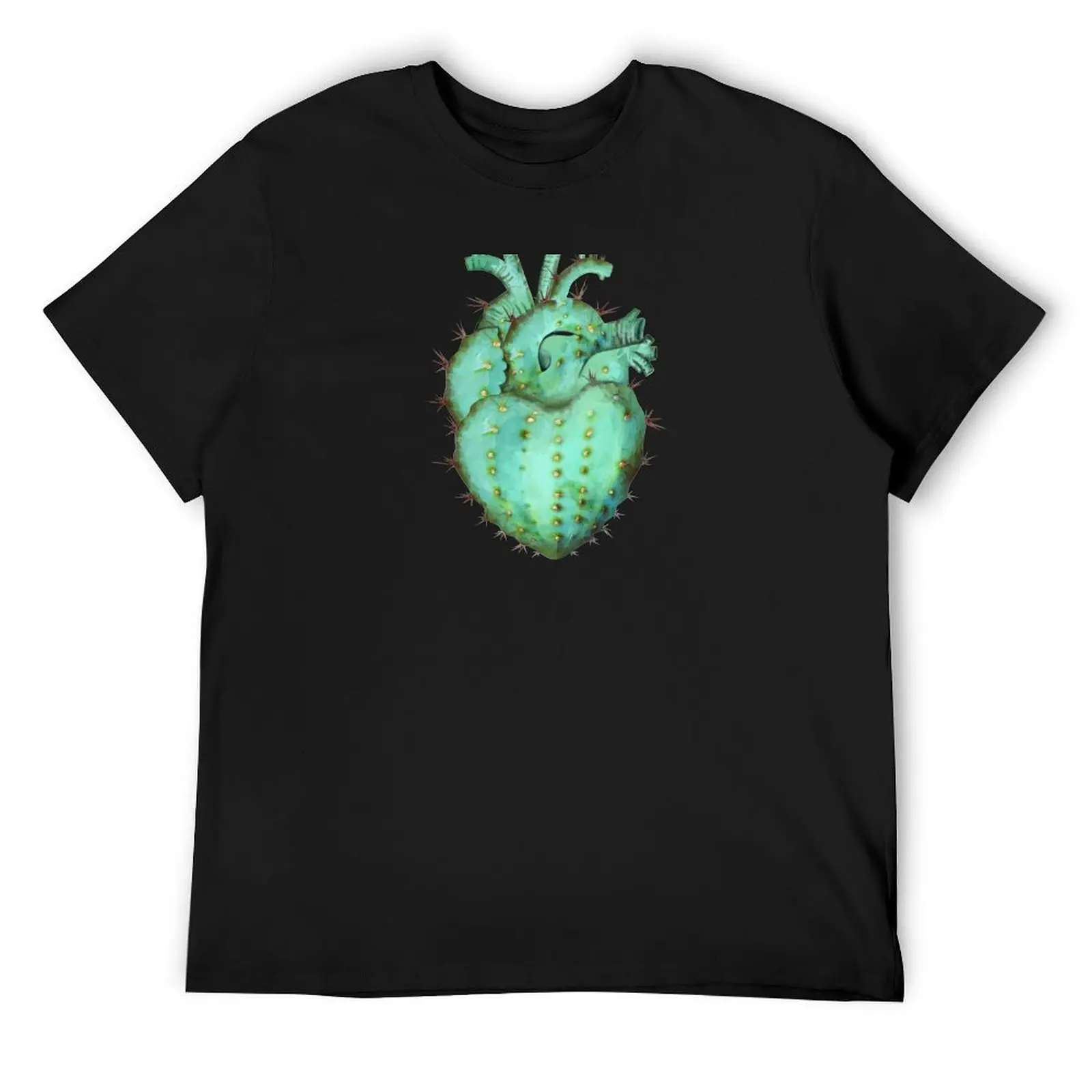 Human heart shaped cactus succulent plant with pink flower watercolor technique T-Shirt