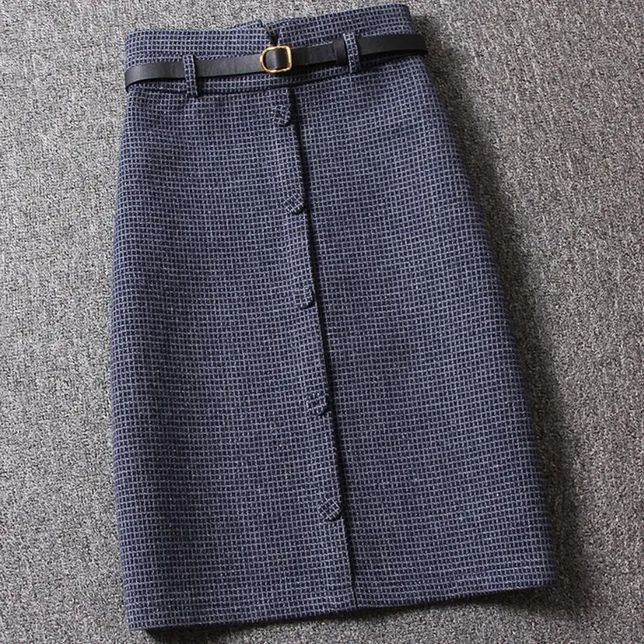 Woolen plaid skirt autumn winter new fashion houndstooth women a-line step skirt