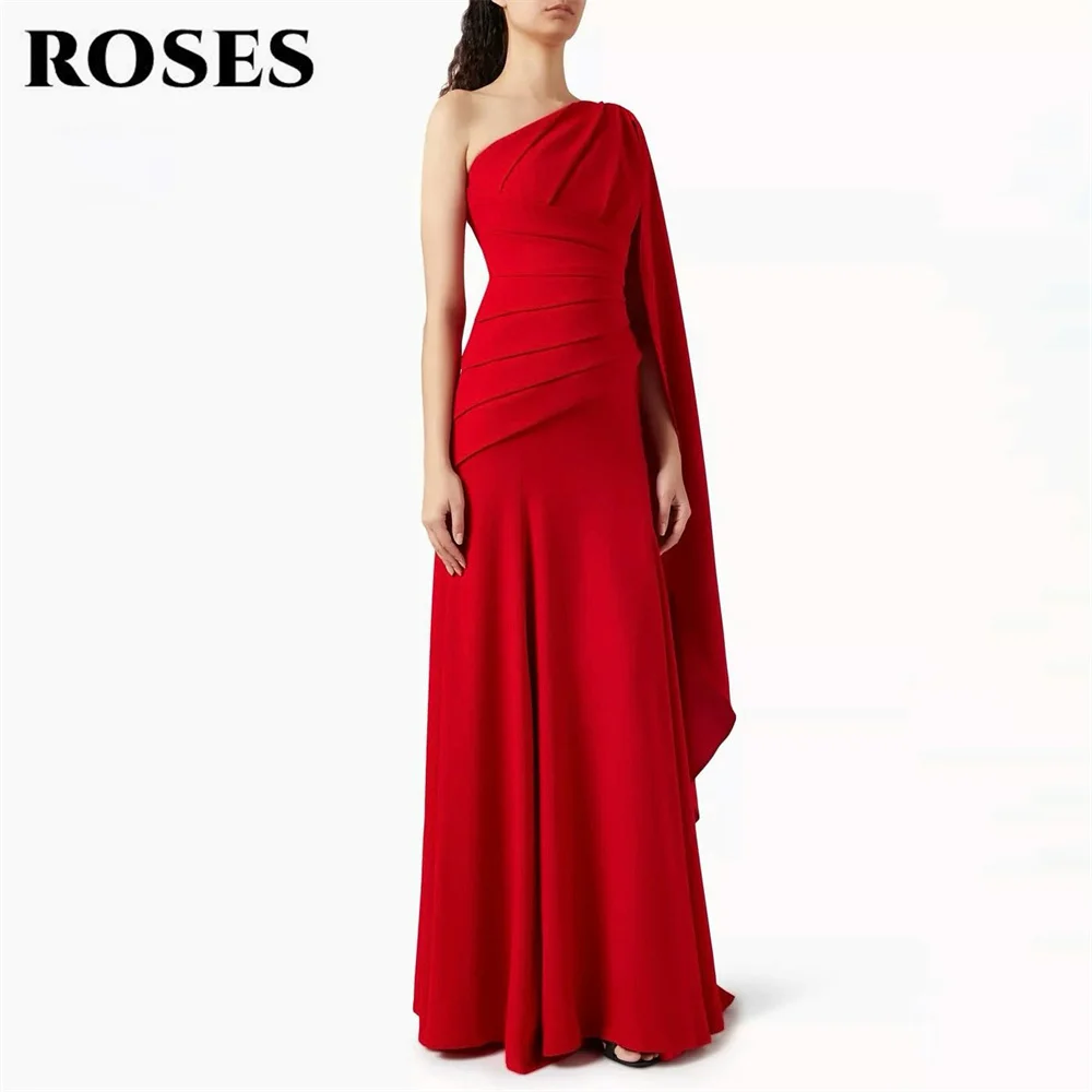 

ROSES Red Unique Evening Dress One Shoulder Prom Dress with Ruched Satin Party Formal Gown Zipper Back robe de bal Customized