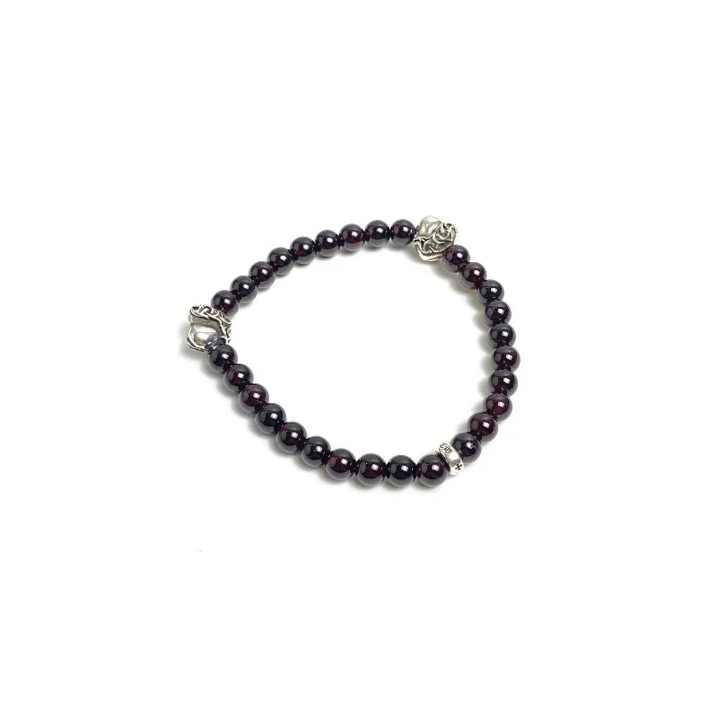 

High Value Simple Trend Hip Hop Punk Double Love Vine White Agate Obsidian Three Silver Bead Couple Bracelet