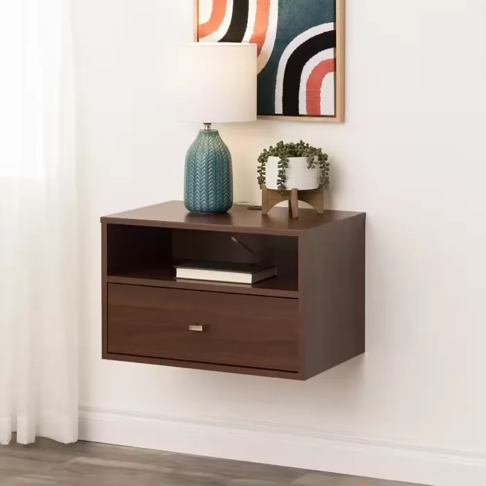 Night Stand,Modern Floating Bedroom Nightstand with Storage Drawer and Open Shelf Wall Mounted Nightstand Bed Side Table