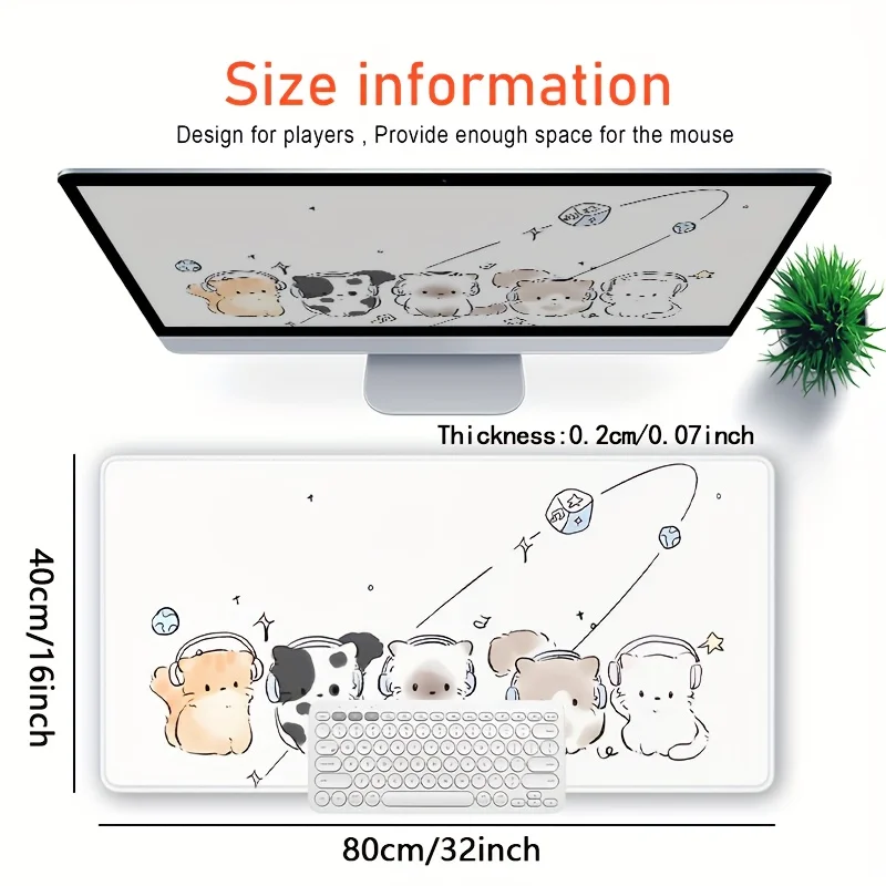 لوحة ماوس مطاطية كبيرة لطيفة على شكل قطة وموسيقى - حصيرة مكتب مريحة غير قابلة للانزلاق مع سماعات رأس وتصميم نجمة، بوليستر متين
