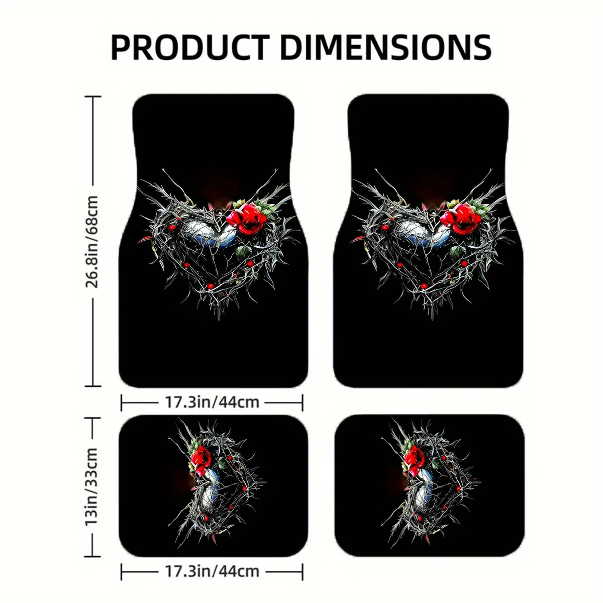 Heart-Shaped Rose Pattern Car Floor Mats 4pcs- Easy Clean- Perfect For Front& Rear Seats, Universal Fit- Enhances Your Car's Int