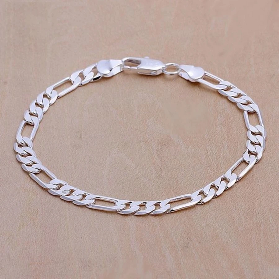 

925 Sterling silver Bracelet 6mm chain Wedding nice gift solid for men women Jewelry fashion beautiful Bracelet 20cm 8inch