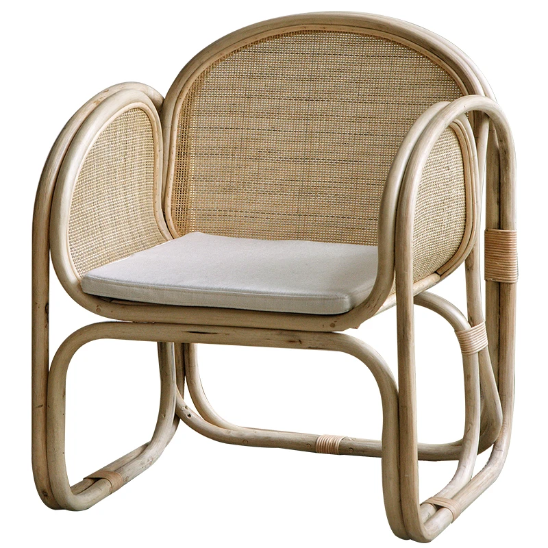 Natural Rattan Chair Tea Table Real Rattan Single Armchair Elderly Woven Leisure Chair