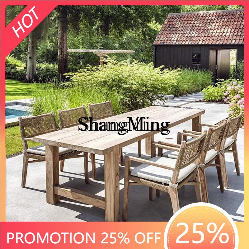 

CL tables and chairs courtyard rattan leisure chairs outdoor terrace garden solid wood long table