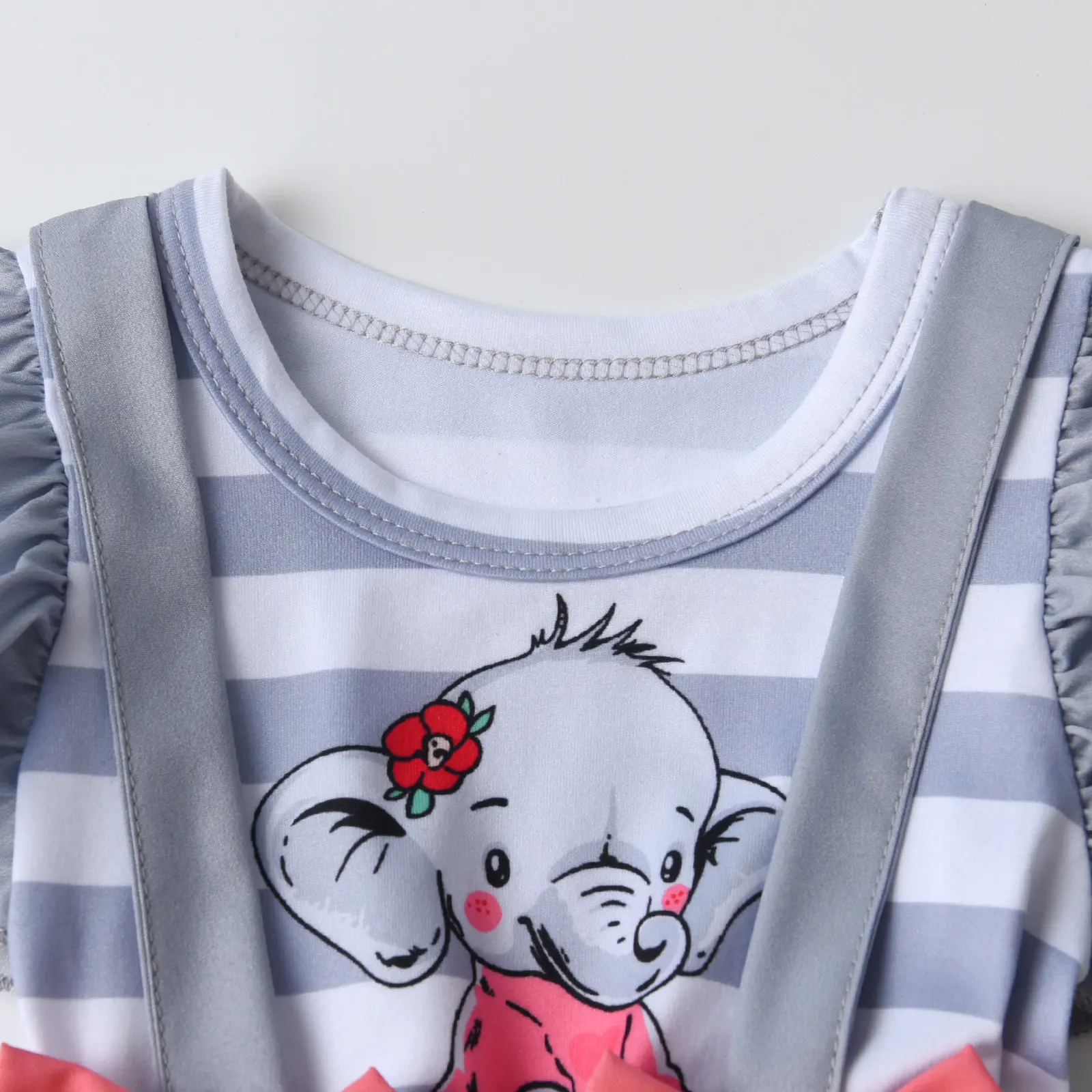 Newborn Baby Girls Romper Summer Clothing Baby Elephant Print Ruffle Fly Sleeve Jumpsuit Come with Headband Toddler Outfits