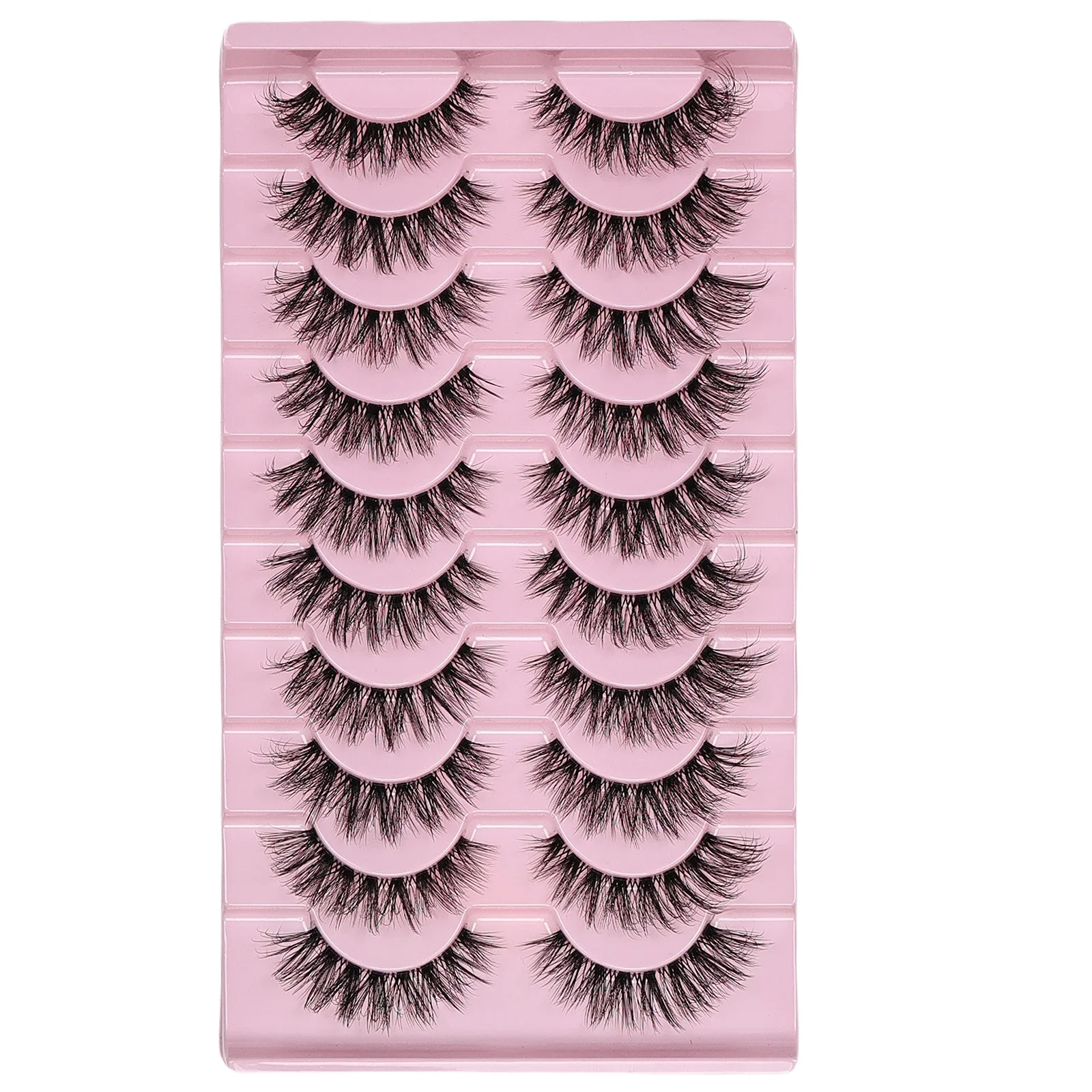 Faux cils naturels pelucheux, 10 paires, contaminants, volume 3D, bande, boucles D, avec bande transparente