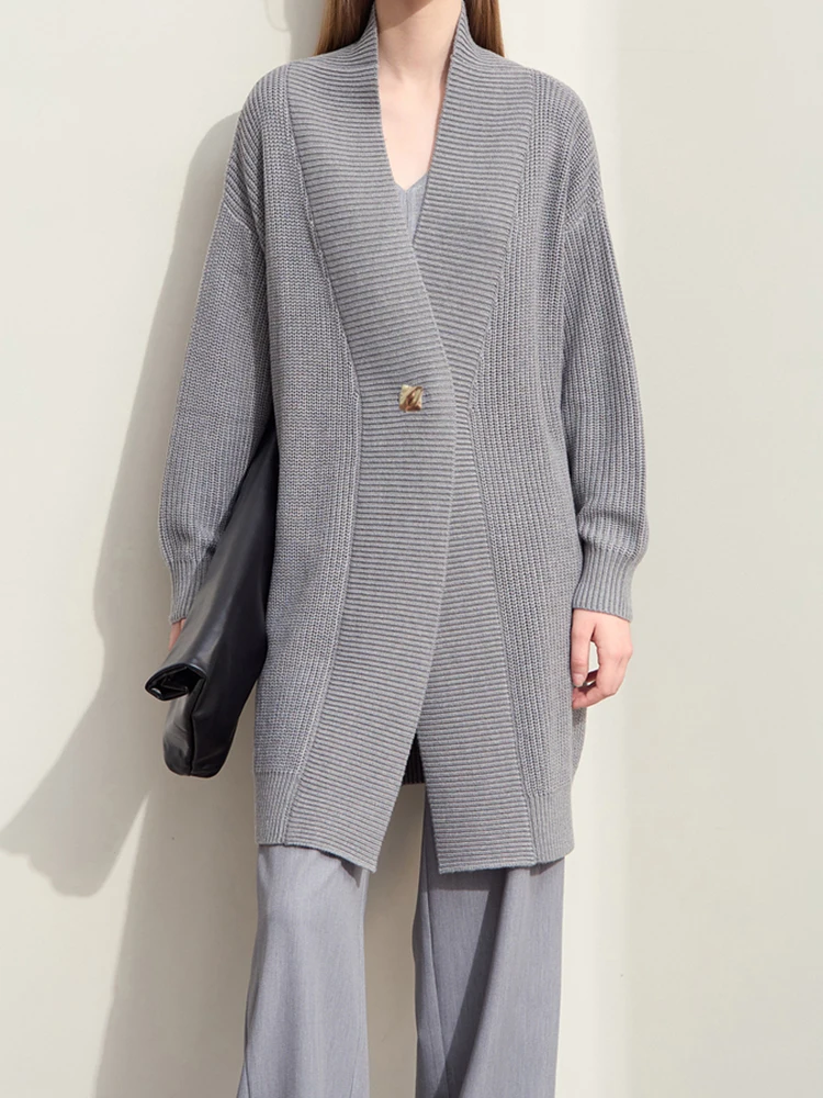 

HELIAR 2025 Women Cardigan Autumn New Casual V-neck Button Solid Coat with Belt Fashion Loose Long Sleeve Female Top Winter