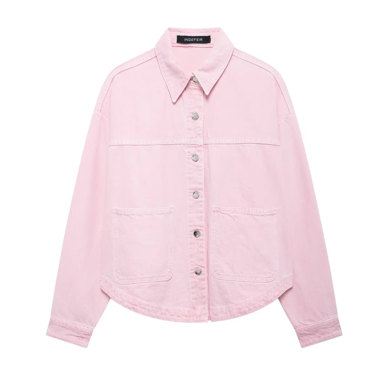 สีทึบแฟชั่น DENIM แจ็คเก็ตผู้หญิง 2025 ใหม่หลวมสําหรับฤดูใบไม้ผลิฤดูใบไม้ร่วง 2 กระเป๋าเดียว Breasted หญิง Outerwear