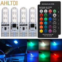 4X Car Signal Atmosphere Bulb T10 5050 6SMD 12V Waterproof W5W Remote Controller RGB 194 168 Dome Light Silicone Wedge Side lamp