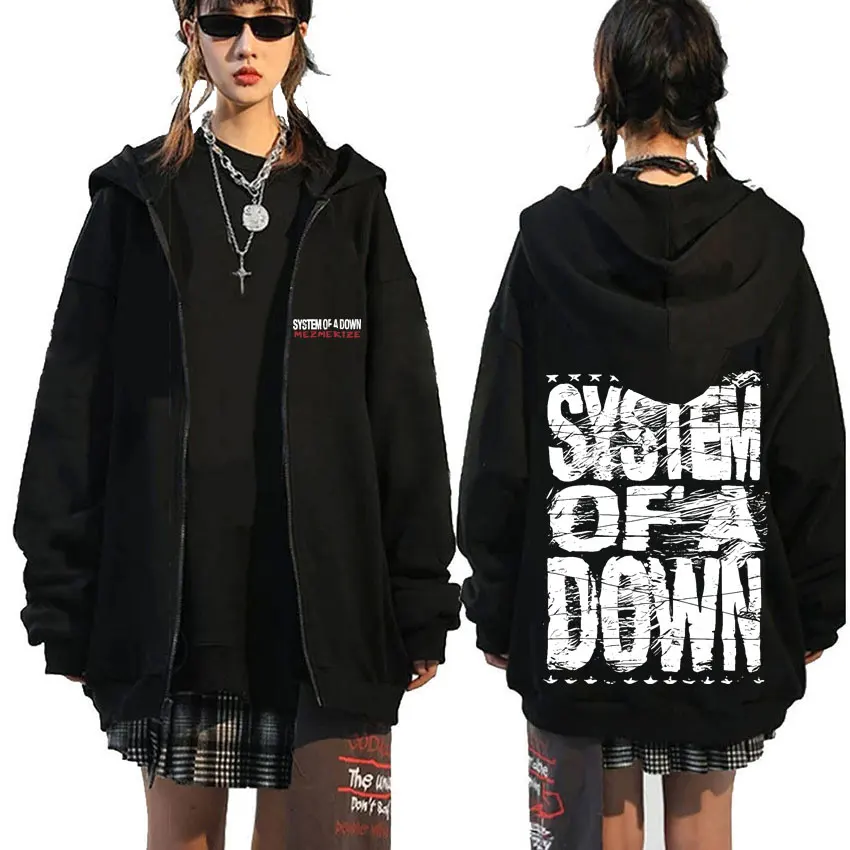 Vintage Rock Band System of A Down Mezmerize Print Zipper Hoodie Men Women Alternative Metal Music Zip Up Jacket Zip Up Hoodies