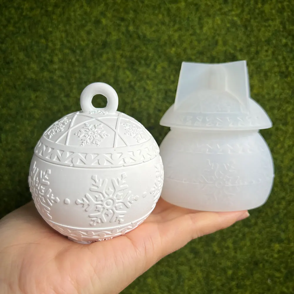 Christmas Round Ball Candle Jar Silicone Mold DIY Relief Snows Berry Storage Box Kit Molds Gypsum Resin Craft Making Xmas Decor