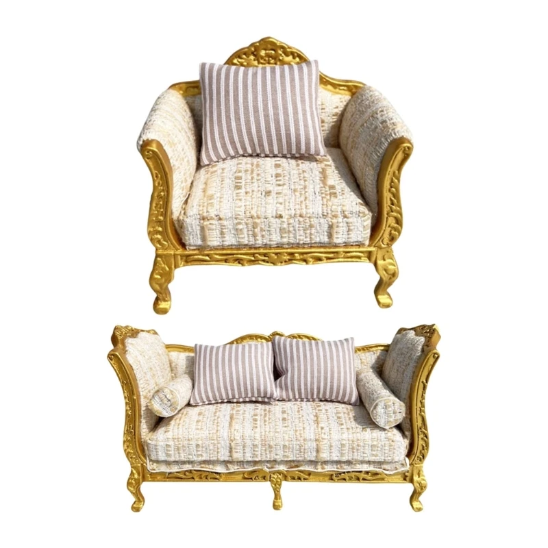 

Крепкие деревянные кукол диван 1/12 Шкала Deviseate Seater DIY миниатюрные декоры